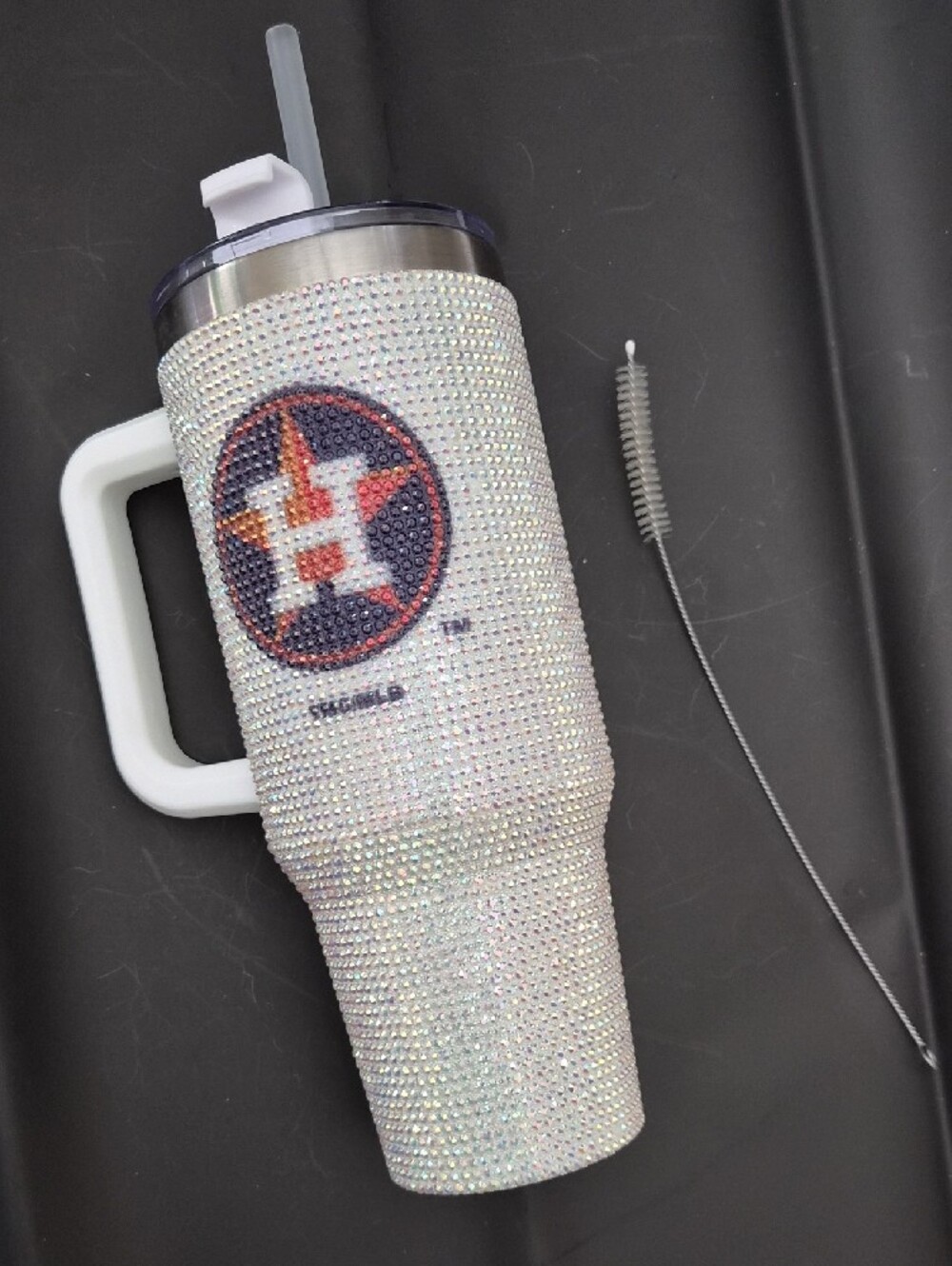 Rhinestone Astros Bling Travel Tumbler - White Crystal Sparkle - Picture 3 of 7